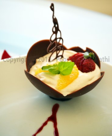 Chocolate Cup filled with fruit cream