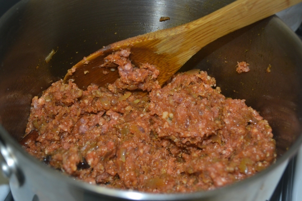 Adding minced meat